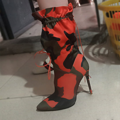 Bottes à talons hauts pour femmes avec design camouflage et lacets Chic und Stil