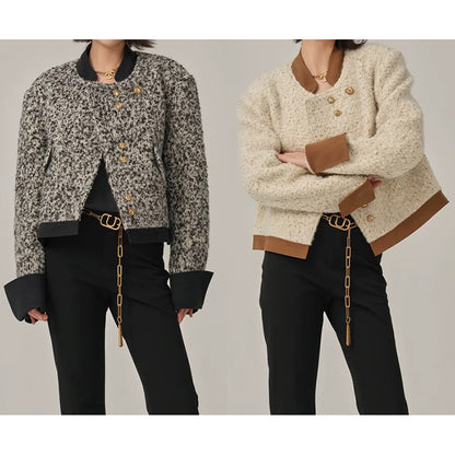 Veste cropped texturée pour femmes avec détail en cuir élégant Chic und Stil