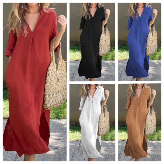 Robe maxi décontractée pour femmes avec élégant décolleté en V et manches décontractées Chic und Stil