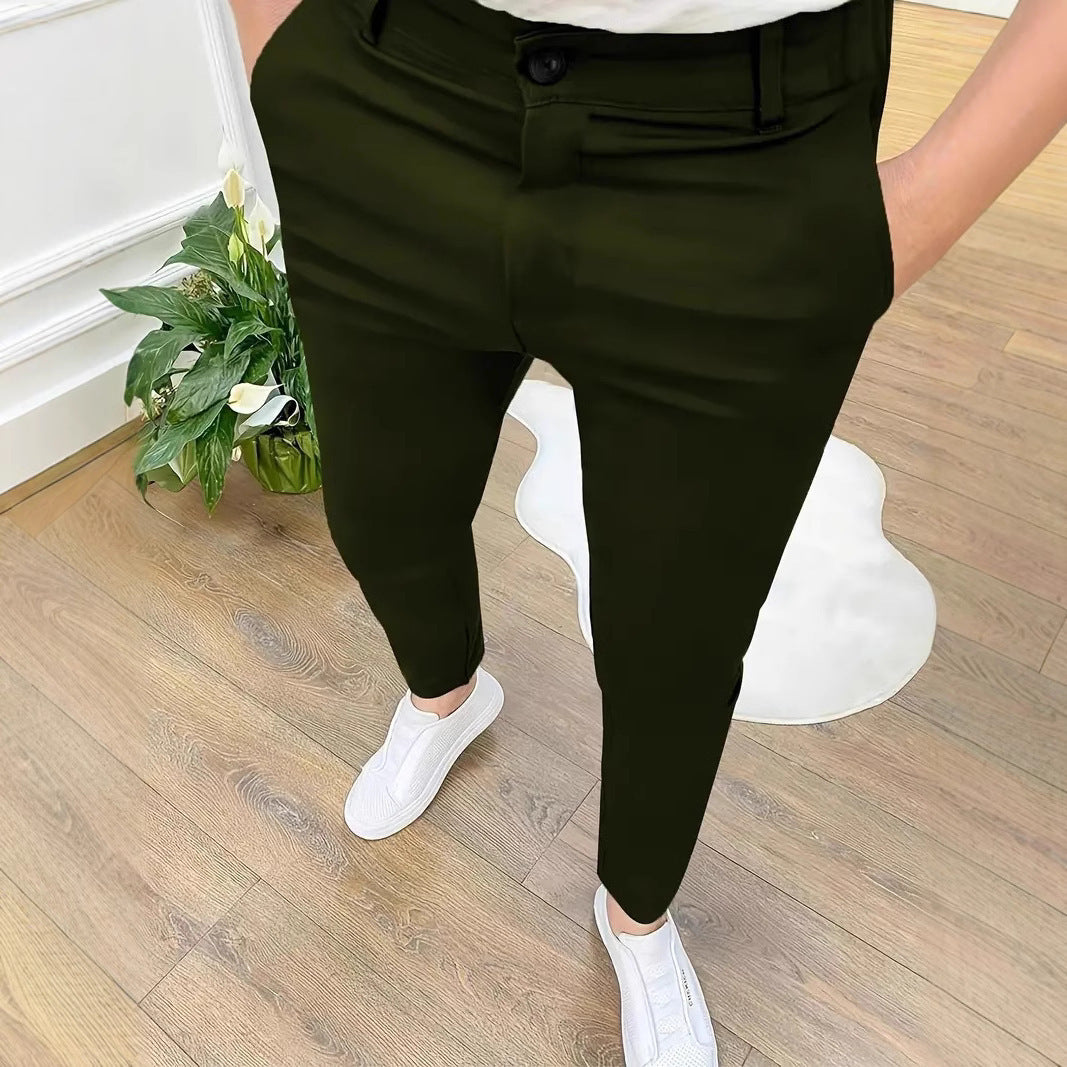 Trendy slim-fit pants for men with elastic waistband and practical pockets Chic and Style
