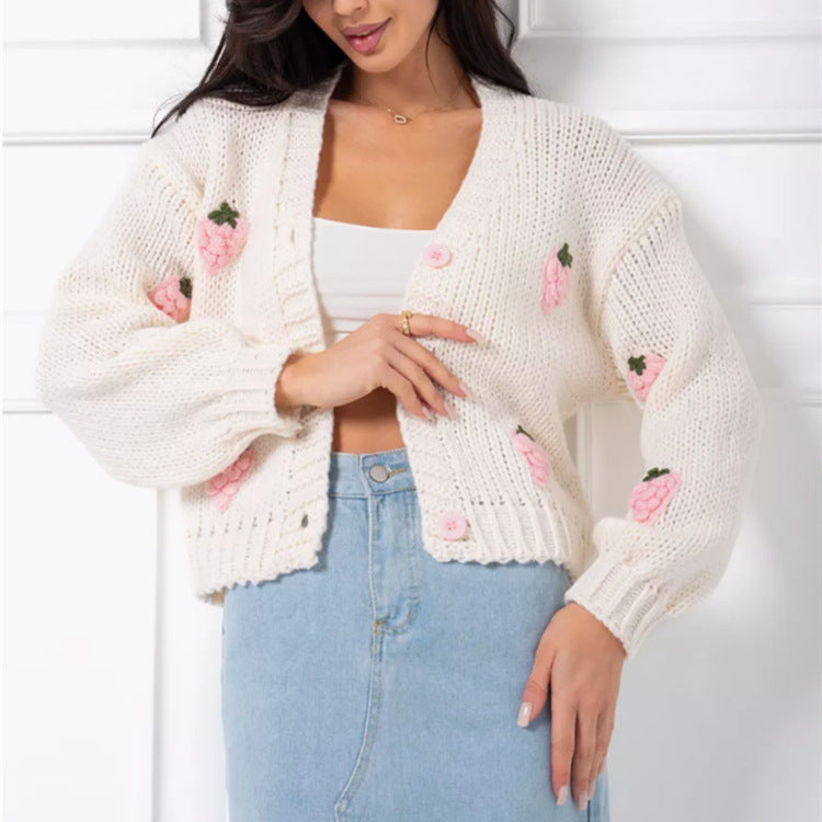 Dame cardigan avec design floral brodé et bord côtelé Chic und Stil