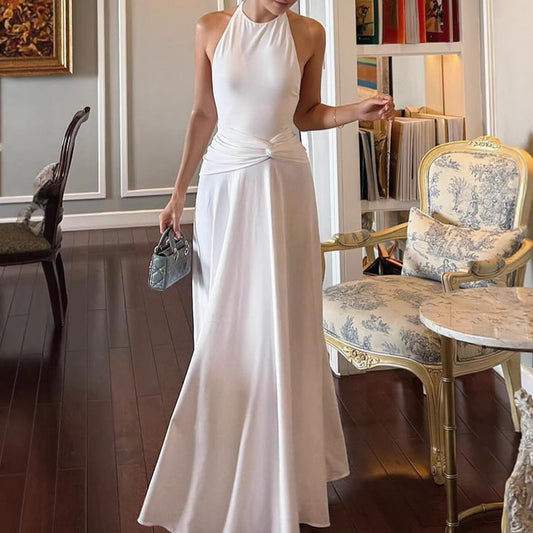 Dames Élégant Robe Maxi avec un détail enroulé de haute qualité et un chic Col Halter Chic und Stil