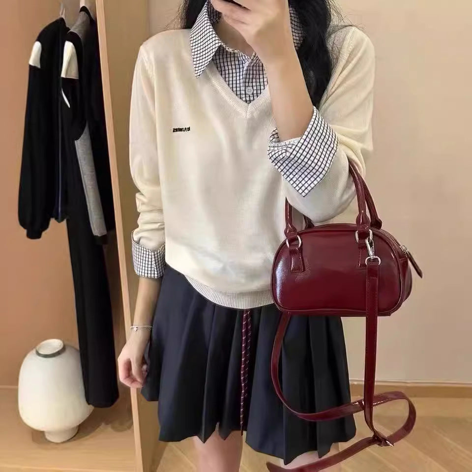 Pull V décontracté pour dames avec col chemise et design original Chic und Stil