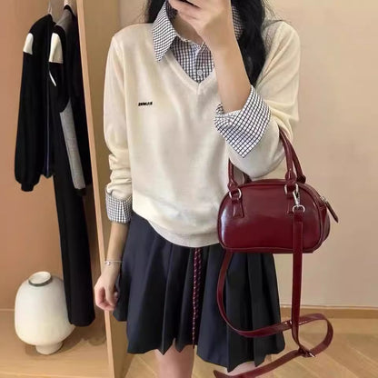 Pull V décontracté pour dames avec col chemise et design original Chic und Stil