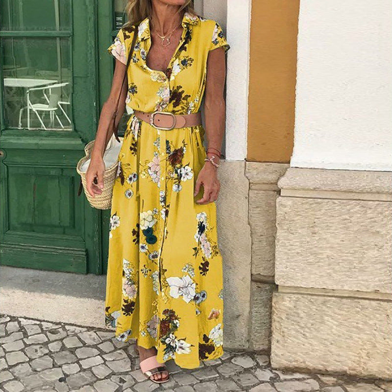 Robe maxi pour femmes avec motif floral et ceinture taille élégante Chic und Stil