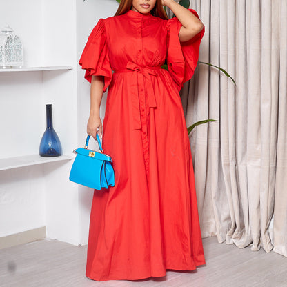 Robe maxi pour femmes avec des manches bouffantes élégantes et une ceinture fine à la taille Chic und Stil