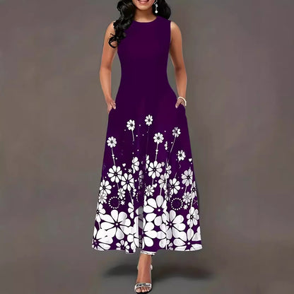 Robe maxi femme avec accents floraux et poches latérales