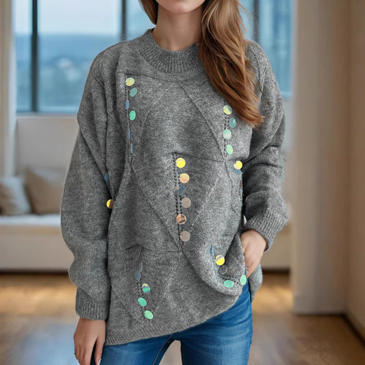 Pull décontracté pour femmes avec des paillettes décoratives et un motif de maille texturé Chic und Stil