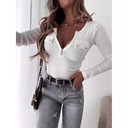 Dames Haut à fermeture éclair à manches longues avec poches décoratives Chic und Stil