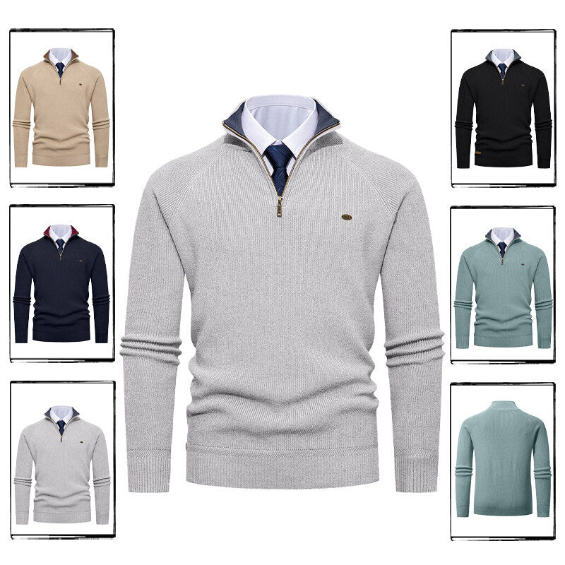 Elegant knitted pullover for men with high collar and zipper Chic und Stil