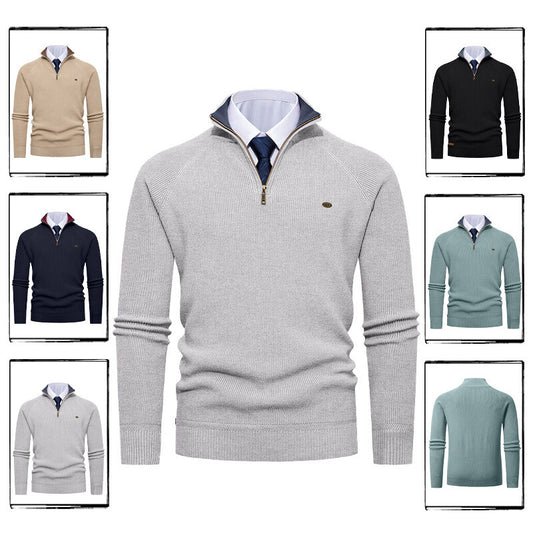 Elegant knitted pullover for men with high collar and zipper Chic und Stil