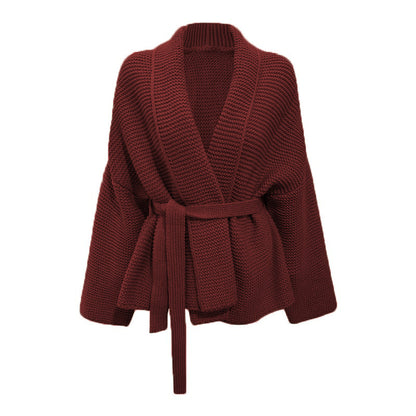 Cardigan femme en grosse maille avec col châle large et ceinture nouable Chic und Still