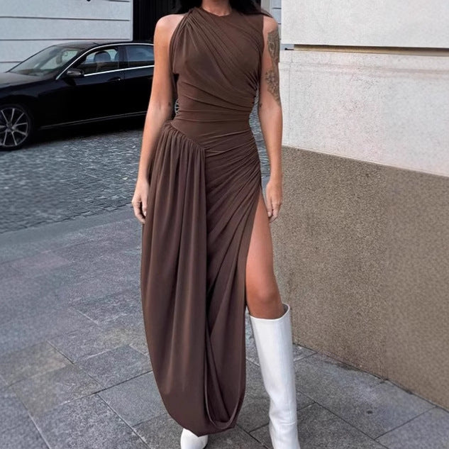 Femme Robe portefeuille élégante avec design fendu haut et coupe asymétrique Chic und Stil