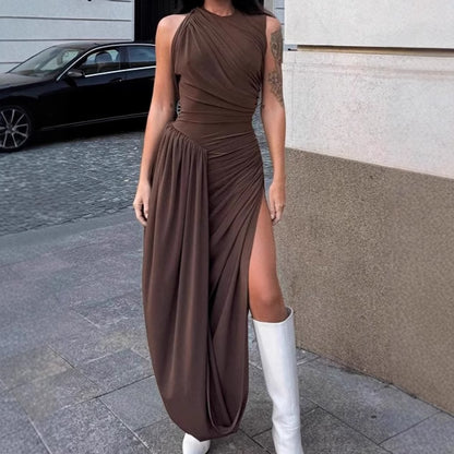 Femme Robe portefeuille élégante avec design fendu haut et coupe asymétrique Chic und Stil