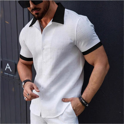 Chemise à manches courtes pour hommes au design structuré avec col contrastant Chic und Stil