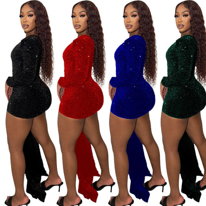 Robe de soirée élégante à paillettes à une épaule pour femmes Chic und Stil