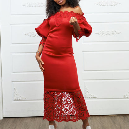Robe maxi off-shoulder pour dames avec des accents en dentelle et une coupe flatteuse pour la silhouette Chic und Stil