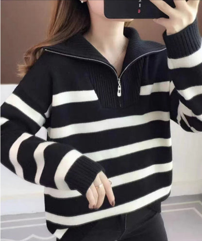 Pull décontracté pour femmes avec col haut et fermeture éclair décorative Chic und Stil