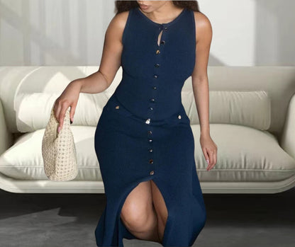 Robe maxi tricot pour femmes avec patte de boutonnage et fentes latérales Chic und Stil