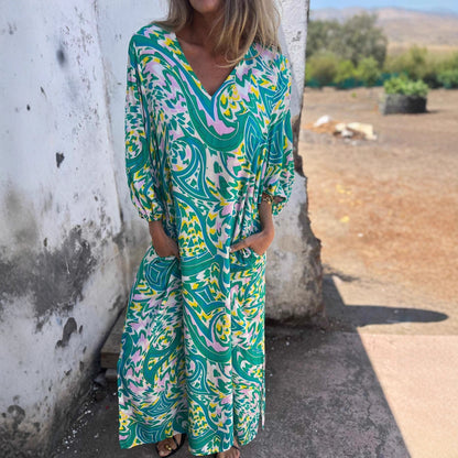 Robe maxi femme avec décolleté en V profond et manches ballon décontractées Chic und Stil