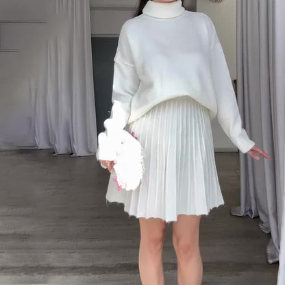 Dames Ensemble en tricot élégant avec col roulé et jupe fluide Chic und Stil