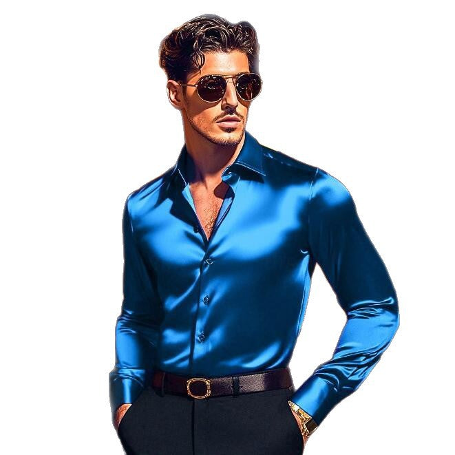 Chemise en soie pour homme à manches longues avec un éclat élégant et une coupe cintrée Chic und Stil