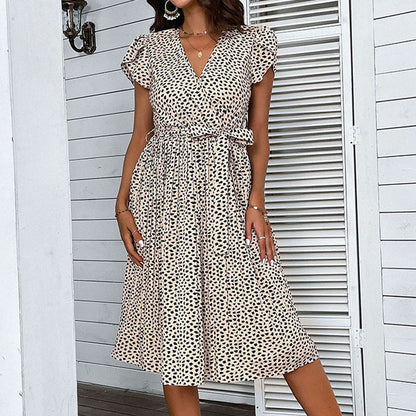 Robe midi portefeuille pour femmes avec jupe plissée Chic und Stil