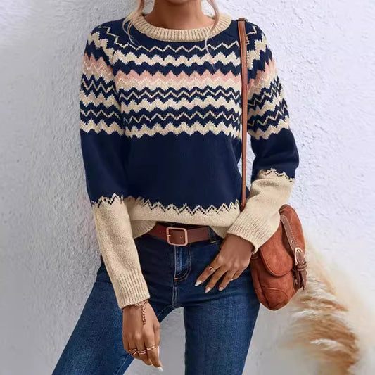 Pull en tricot élégant pour femmes avec un motif zigzag moderne et un col rond Chic und Stil