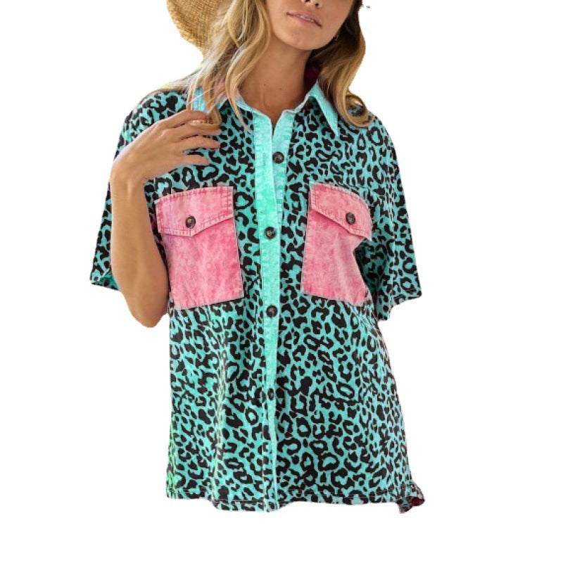 Dames chemise boutonnée à motif léopard surdimensionnée élégante Chic und Stil