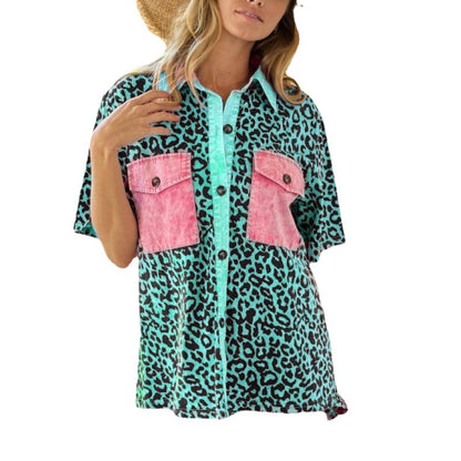 Dames chemise boutonnée à motif léopard surdimensionnée élégante Chic und Stil