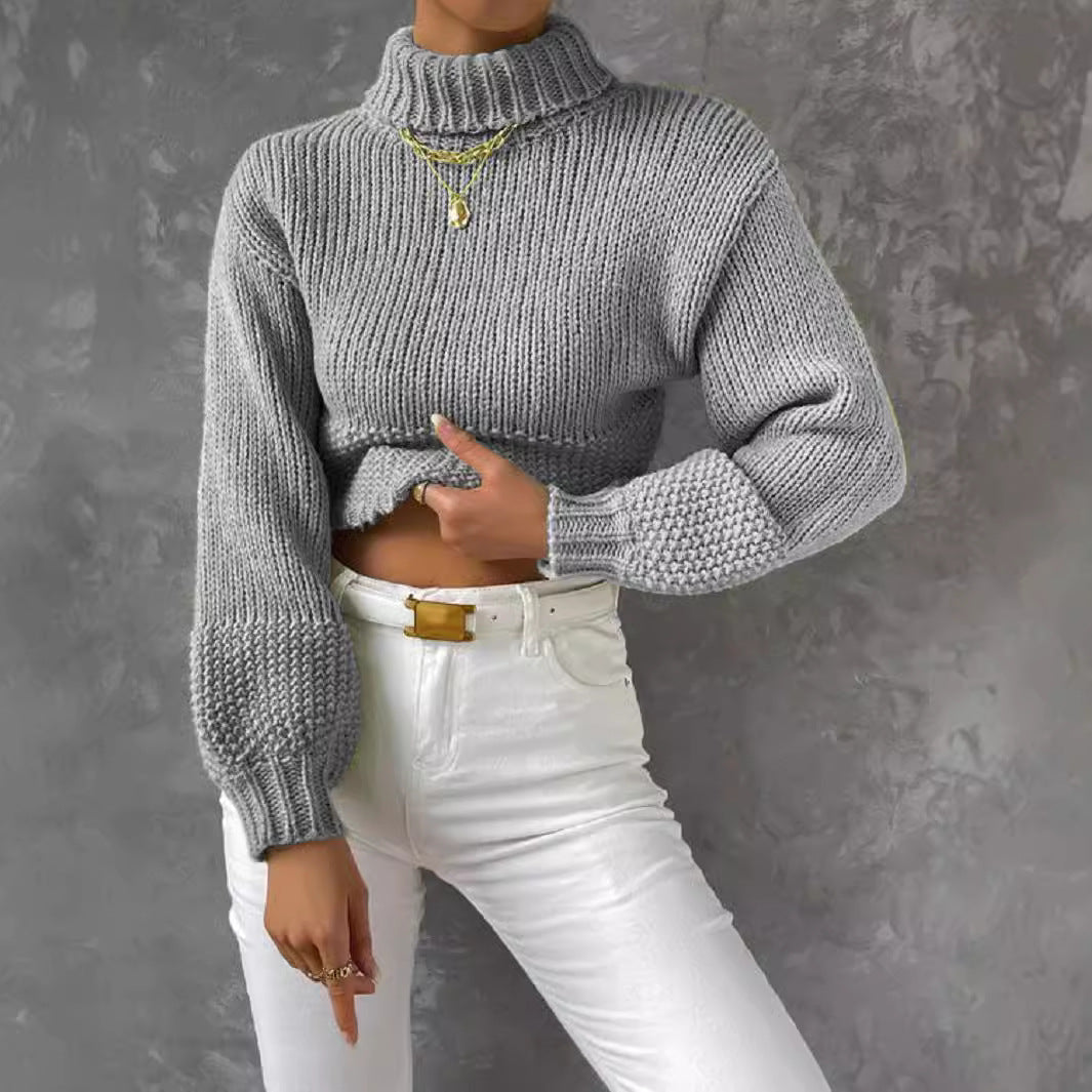 Dames gros tricot pull avec col haut Chic und Stil