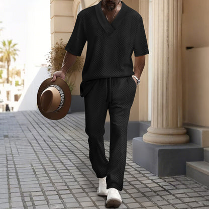 Costume de loisirs pour hommes avec décolleté en V luxueux et motif attrayant Chic und Stil