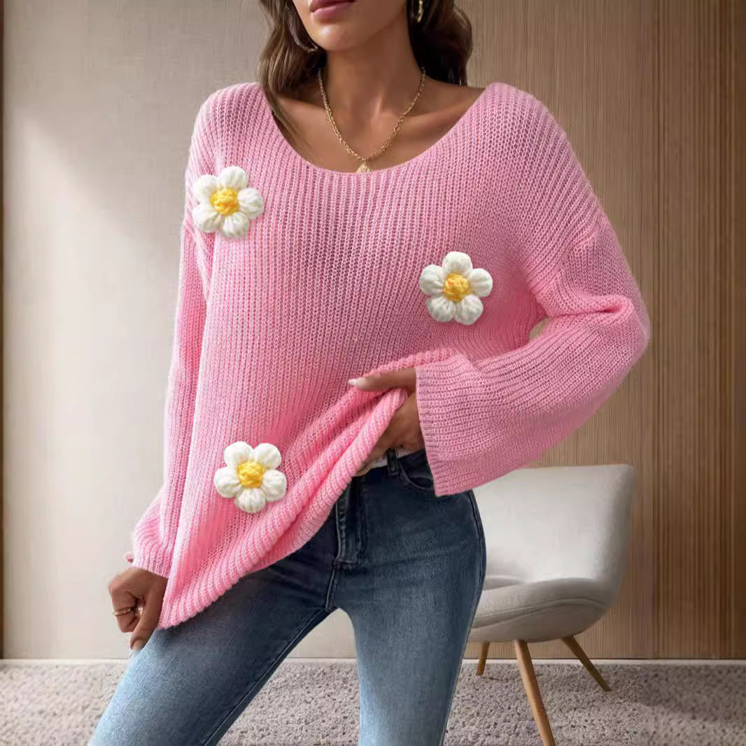 Pull en tricot pour femmes avec de l'appliqué de fleurs ludiques Chic und Stil