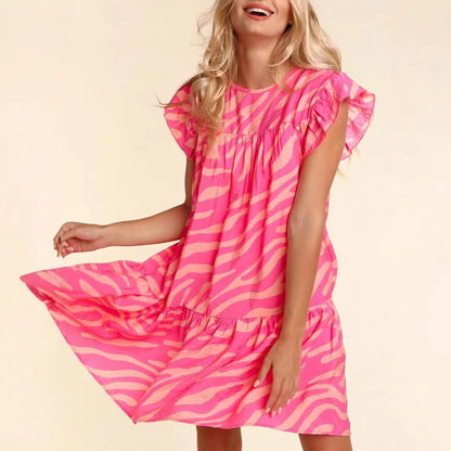 Dames Robe Mini Fluide Volant Chic und Stil