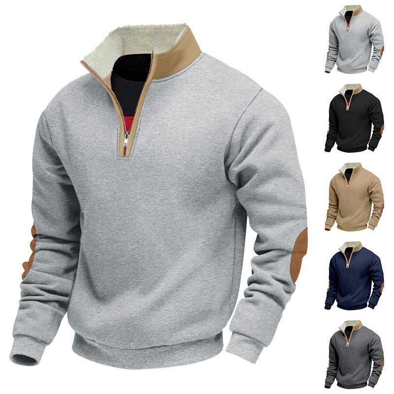 Trendy fleece pullover for men with half-zip and contrasting elbow patches Chic and Style