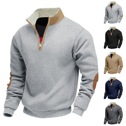 Trendy fleece pullover for men with half-zip and contrasting elbow patches Chic and Style