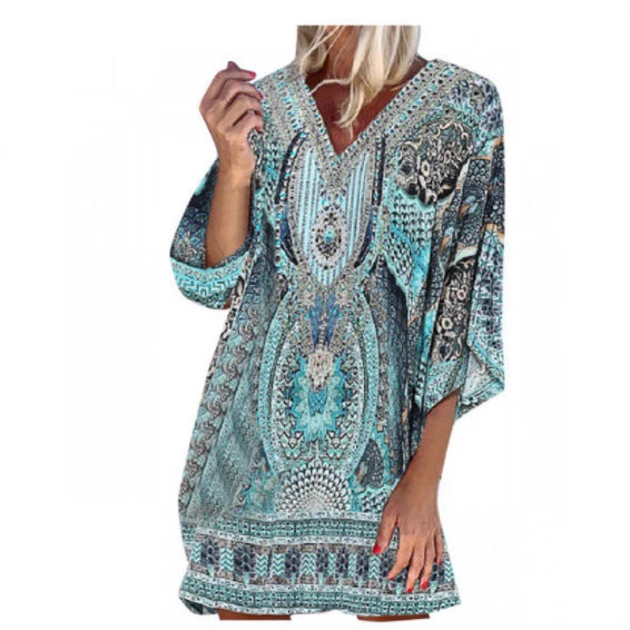 Robe kaftan légère pour femmes avec un décolleté en V profond et des manches cloche Chic und Stil