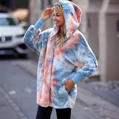 Dame veste en teddy douillette avec capuche et grandes poches Chic und Stil