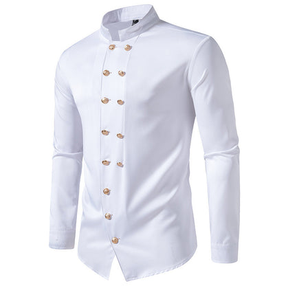 Chemise élégante pour homme avec col montant moderne et boutons dorés Chic und Stil