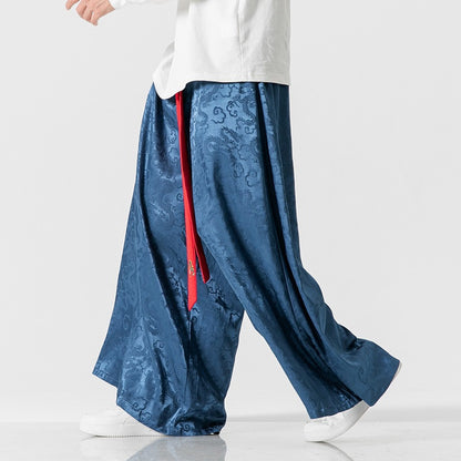 Chic and Style Wide Harem Pants for Women with Decorative Belt and Fine Pattern