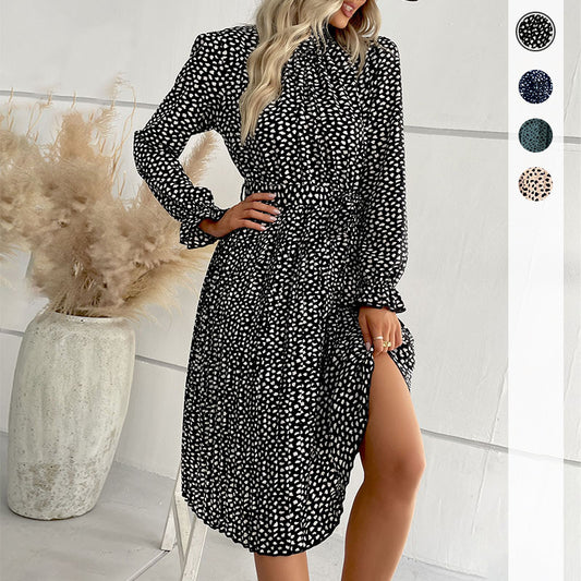 Robe midi pour femme avec col de haute qualité, ceinture à la taille et motif floral Chic und Stil