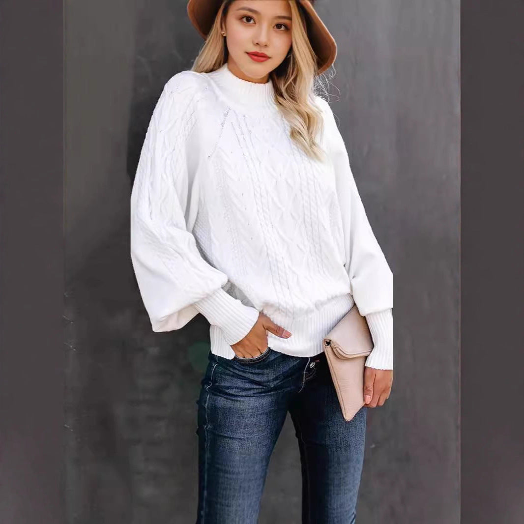 Pull-over en tricot pour femmes avec un col haut et des manches volumineuses Chic und Stil