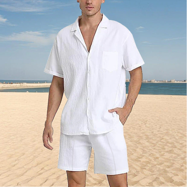 Chemise pour hommes décontractée à manches courtes avec design texturé et shorts assortis Chic und Stil