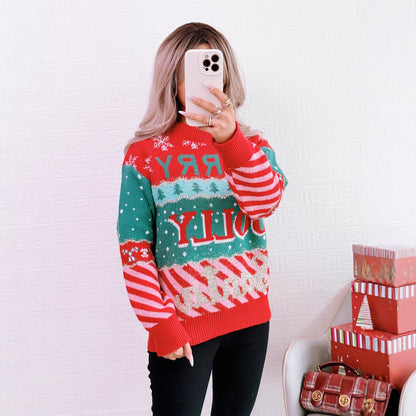 Pull en tricot festif pour femmes avec un design de Noël créatif Chic und Stil