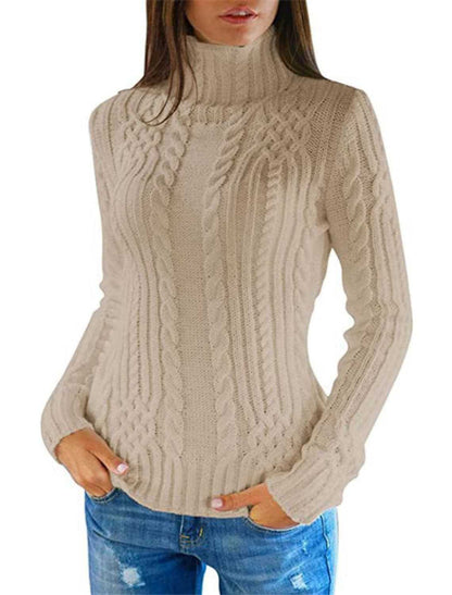 Dames Pull en tricot de haute qualité avec col montant et motif torsadé Chic und Stil