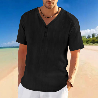 Chemise Henley à manches courtes pour hommes avec design texturé et accents à la mode Chic und Stil