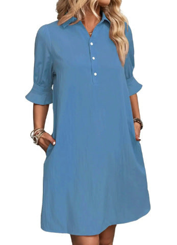 Robe chemise décontractée pour femmes avec manches courtes et poches pratiques Chic und Stil