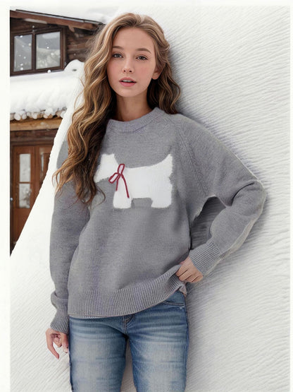 Ladies comfortable knitted sweater with cute animal pattern Chic und Stil