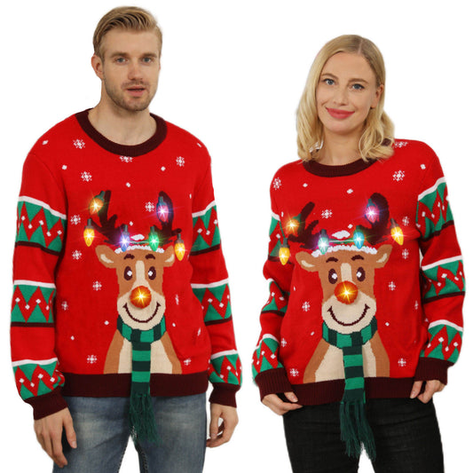 Pull en tricot de Noël pour hommes avec motif de renne festif et détails lumineux Chic und Stil