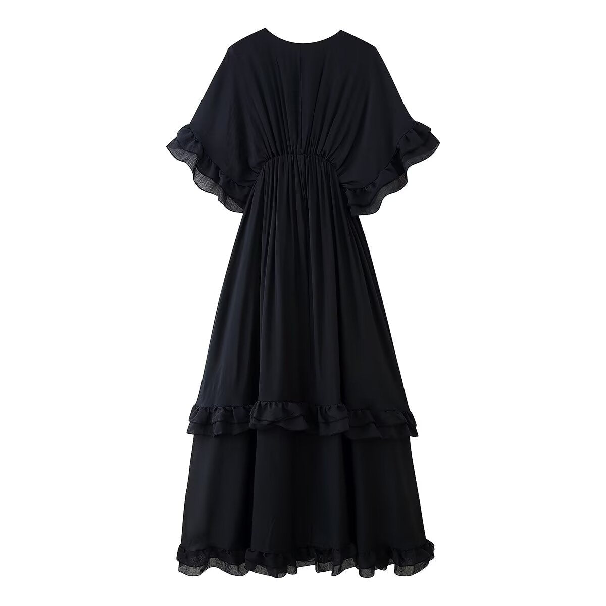 Robe maxi femme avec des détails voluminieux en volants et un élégant décolleté en V Chic und Stil